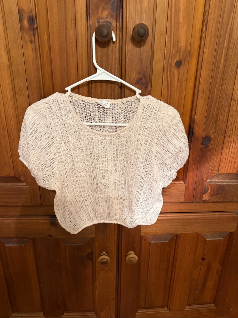 Le Lis Cream Open-Knit Short Sleeve Sweater Top